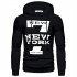Men Hoodie Sweatshirt New York 7 Printing Drawstring Loose Male Casual Pullover Tops Black 3XL