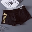 Men Ice Silk Stretch Underwear Mid-waist Solid Color Boxer Briefs Breathable Lightweight Underpants PU black M