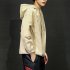 Men Jacket Autumn Large Size Hooded Fashion Magic Sticker Loose Coat Khaki M