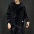 Men Jacket Autumn Large Size Hooded Fashion Magic Sticker Loose Coat Black 2XL