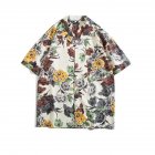 Men Japanese Floral Shirt Trendy Short Sleeves Loose Hawaiian Retro Cardigan Tops For Couple 1326# Apricot M
