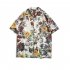 Men Japanese Floral Shirt Trendy Short Sleeves Loose Hawaiian Retro Cardigan Tops For Couple 1326  Apricot L
