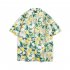 Men Japanese Floral Shirt Trendy Short Sleeves Loose Hawaiian Retro Cardigan Tops For Couple 1327  White XXL