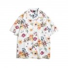 Men Japanese Floral Shirt Trendy Short Sleeves Loose Hawaiian Retro Cardigan Tops For Couple 1328# white L