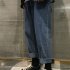 Men Jeans Denim Pants Straight Bottom Loose Casual Male Trousers  Blue S