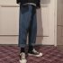 Men Jeans Denim Pants Straight Bottom Loose Casual Male Trousers  Blue S