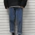 Men Jeans Denim Pants Straight Bottom Loose Casual Male Trousers  Blue S
