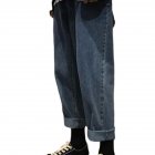 Men Jeans Denim Pants Straight Bottom Loose Casual Male Trousers  Blue S