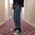 Men Jeans Denim Pants Straight Bottom Loose Casual Male Trousers  Blue S