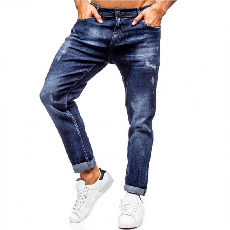 Men Jeans Spring Autumn Blue Ripped Jeans Casual Pants Blue_S