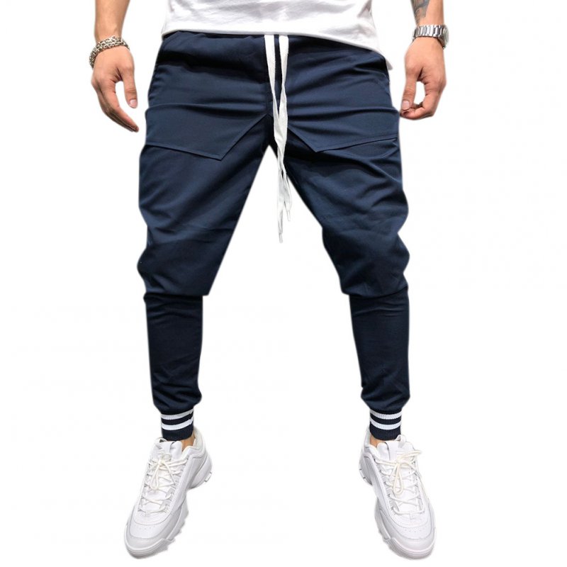 Men Jogger Pants Urban Hip Hop Casual Trousers Pants Fitness Sports Slacks  Navy_M