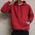 Men Kangaroo Pocket Plain Colour Sweaters Hoodies for Winter Sports Casual  red L