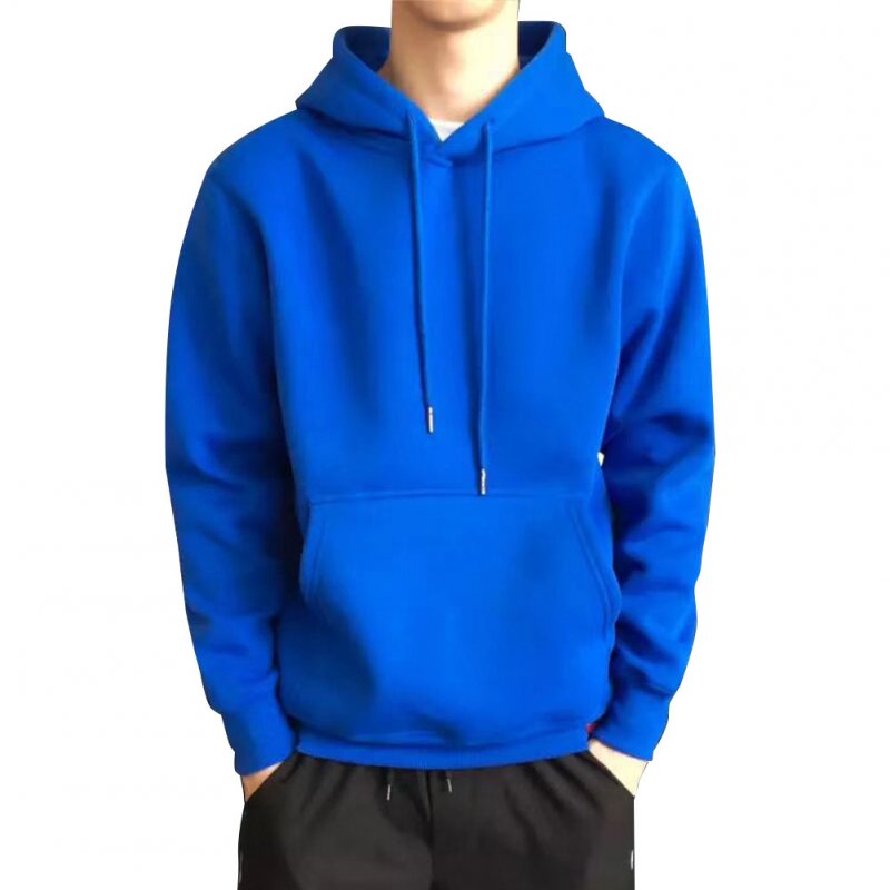 Men Kangaroo Pocket Plain-Colour Sweaters Hoodies for Winter Sports Casual  royalblue_XXL