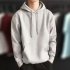 Men Kangaroo Pocket Plain Colour Sweaters Hoodies for Winter Sports Casual  light gray L