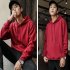 Men Kangaroo Pocket Plain Colour Sweaters Hoodies for Winter Sports Casual  red XXXL