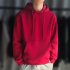 Men Kangaroo Pocket Plain Colour Sweaters Hoodies for Winter Sports Casual  red XXXL