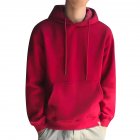 Men Kangaroo Pocket Plain Colour Sweaters Hoodies for Winter Sports Casual  red XXXL