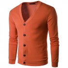 Men Knitted Sweater Fashion V-neck Solid Color Cardigan Tops Long Sleeves Casual