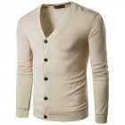 Men Knitted Sweater Fashion V-neck Solid Color Cardigan Tops Long Sleeves Casual