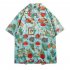 Men Lapel Short Sleeves T shirt Retro Hawaiian Floral Printing Beach Shirt Loose Cardigan Tops 1322  green 3XL