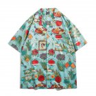 Men Lapel Short Sleeves T-shirt Retro Hawaiian Floral Printing Beach Shirt Loose Cardigan Tops 1322# green L