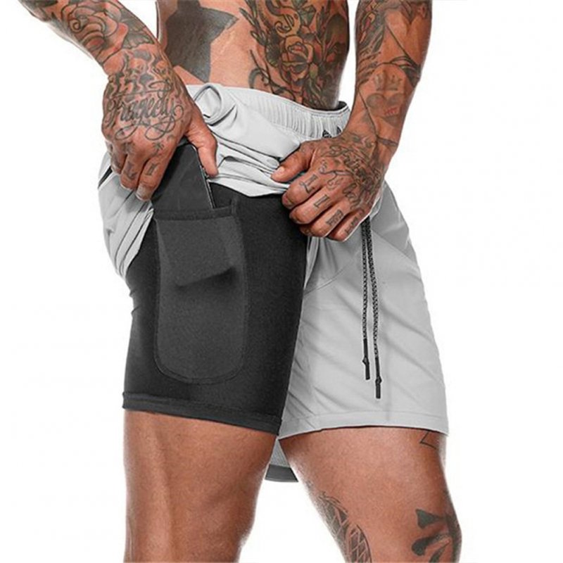 Men Large Size Fitness Training Jogging Sports Quick-drying Shorts silver gray_XXL