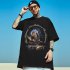 Men Large Size T shirt Summer Short Sleeves Round Neck Couple Tops Loose Casual Trendy Printing Shirt 1914 black M