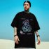 Men Large Size T shirt Summer Short Sleeves Round Neck Couple Tops Loose Casual Trendy Printing Shirt 1914 black 5XL
