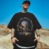 Men Large Size T shirt Summer Short Sleeves Round Neck Couple Tops Loose Casual Trendy Printing Shirt 1915 black 2XL
