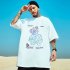 Men Large Size T shirt Summer Short Sleeves Round Neck Couple Tops Loose Casual Trendy Printing Shirt 1915 white XL