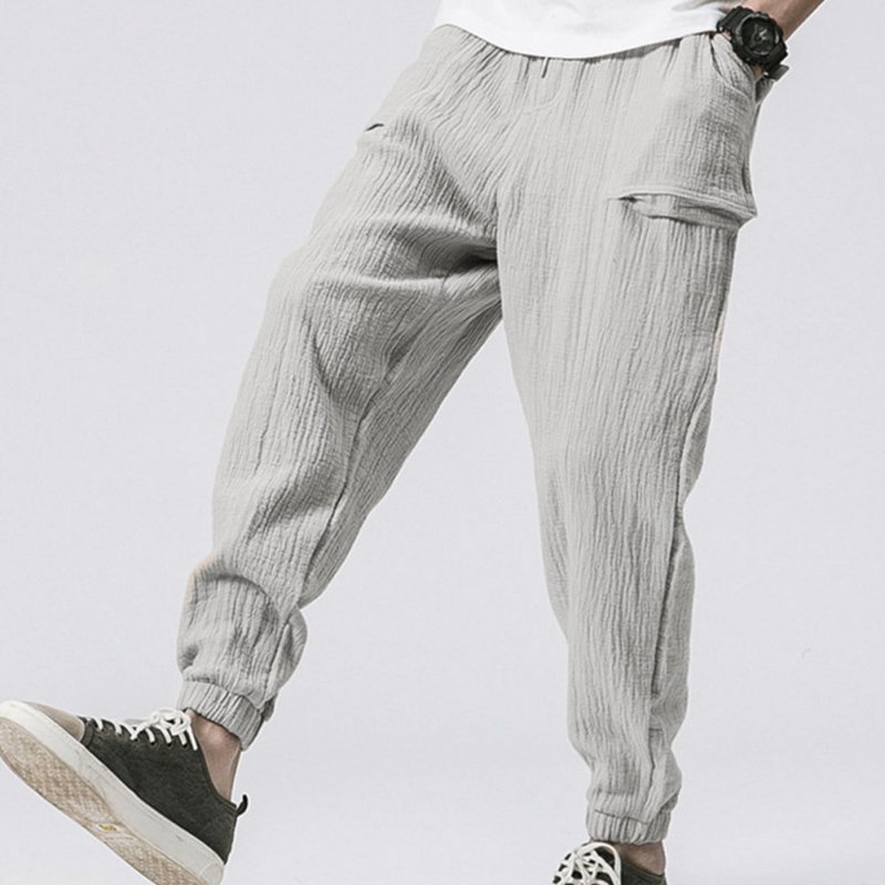 Men Leisure Pants Double Wrinkle Pants Large Size Slim Casual Trousers gray_L