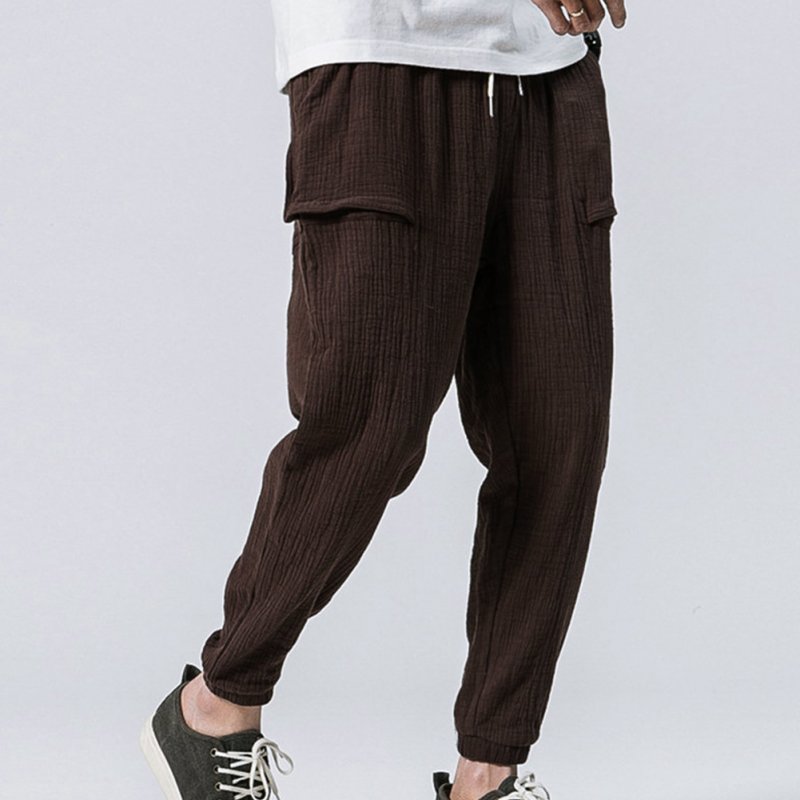 Men Leisure Pants Double Wrinkle Pants Large Size Slim Casual Trousers brown_XL