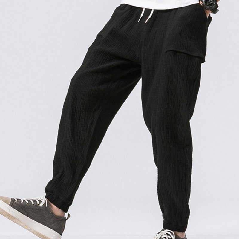 Men Leisure Pants Double Wrinkle Pants Large Size Slim Casual Trousers black_XL