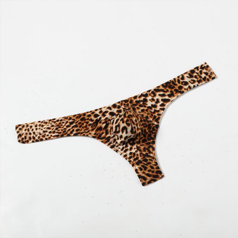 Men Leopard Print Sexy Briefs with Convex Pouch T-back yellow_M