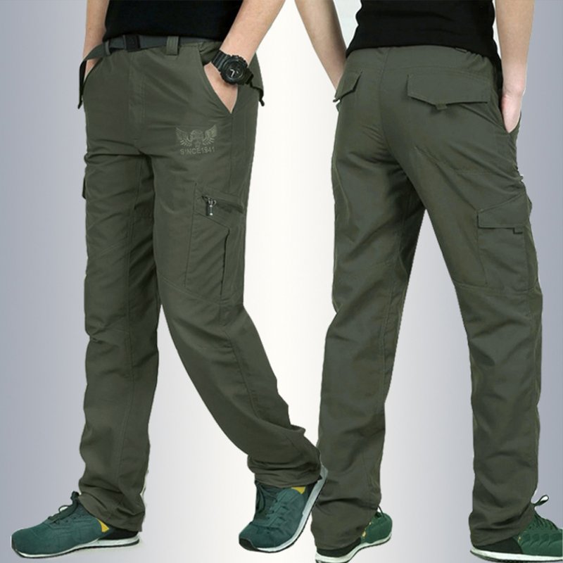 Men Lightweight Thin Loose Quick Dry Waterproof Trousers Pants for Outdoor Sports Mountaineering   Army green_M