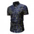 Men Lines Pattern Short Sleeve Shirts Casual Slim Style Tops  Blue gold 2XL