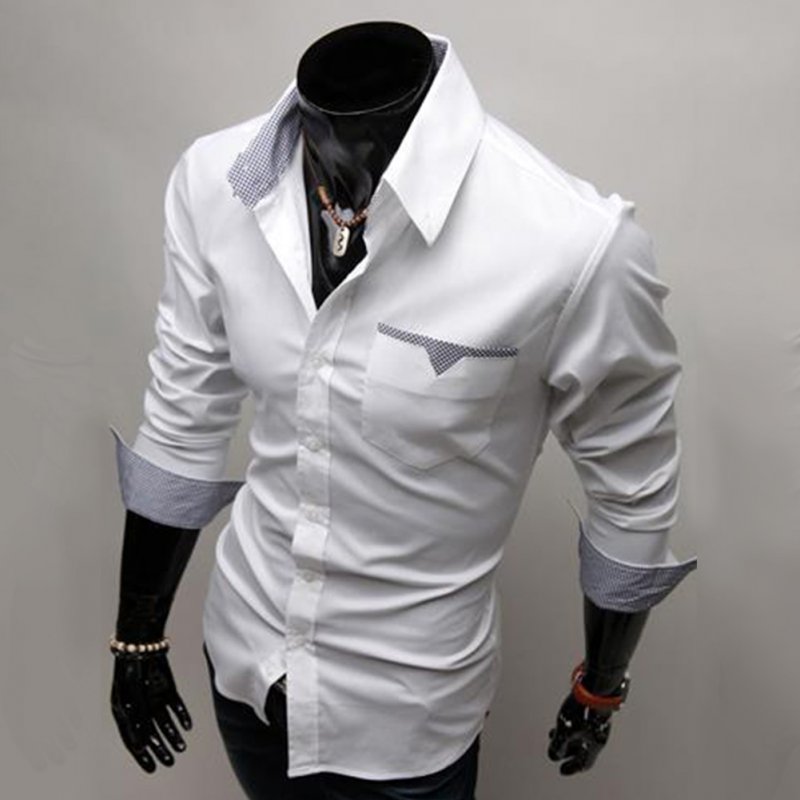Men Long Sleeve Fashion Slim Casual Thin Plaid Shirt white_XXL