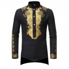 Men Long Sleeve Shirts Gilding Pattern Stand Collar Slim Shirts  black L