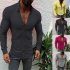 Men Long Sleeve Slim Fit Fashion Leasure Tops Button Lapel Casual Shirt yellow XL