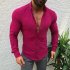 Men Long Sleeve Slim Fit Fashion Leasure Tops Button Lapel Casual Shirt red M