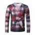 Men Long Sleeve T Shirt 3D Digital Printing Horror Theme Round Neck T shirt for Halloween plaid 2XL