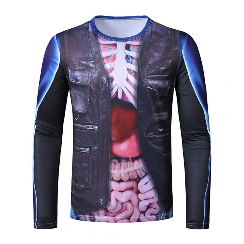 Men Long Sleeve T Shirt 3D Digital Viscera Printing Round Collar Halloween Tops Black_S