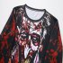 Men Long Sleeve T Shirt 3D Digital Printing Round Collar Halloween Horror Theme Tops Red 2XL