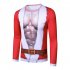 Men Long Sleeve T Shirt Round Collar 3D Printing Santa Claus Costumes  red L