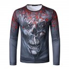 Men Long Sleeve T shirt 3d Digital Printing Halloween Series Horror Theme Long Sleeved Round Neck Shirt Grey  L