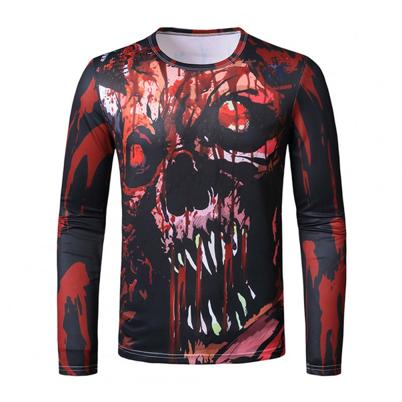 Men Long Sleeve T-shirt Long Sleeved Round Neck Shirt 3d Digital Printing Halloween Series Horror Theme Shirt Red _M