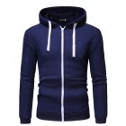 Men Long Sleeve Zipper Hoodie Fashion Solid Color with Drawstring Sports Casual Sweatshirt  Navy blue_L