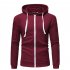 Men Long Sleeve Zipper Hoodie Fashion Solid Color with Drawstring Sports Casual Sweatshirt  Wine red M