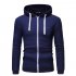 Men Long Sleeve Zipper Hoodie Fashion Solid Color with Drawstring Sports Casual Sweatshirt  Navy blue XL