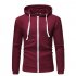 Men Long Sleeve Zipper Hoodie Fashion Solid Color with Drawstring Sports Casual Sweatshirt  Wine red L